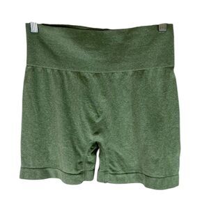 OQQ Butt Lifting Yoga Short Womens Green High Waist Tummy Control Ruched Booty L